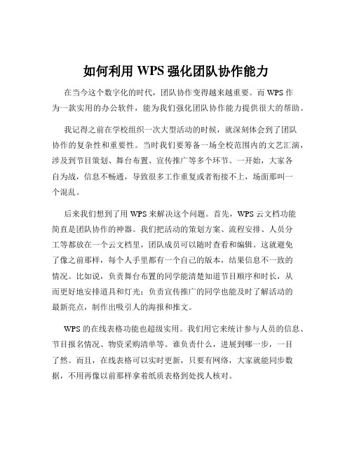 如何利用WPS强化团队协作能力