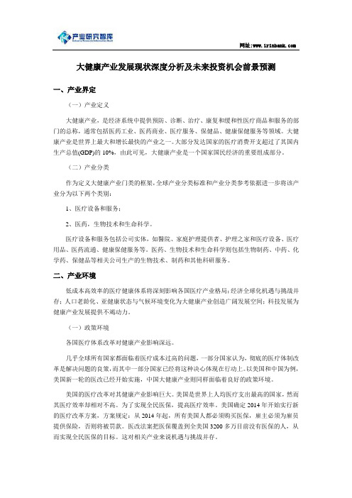 大健康产业发展现状深度分析及未来投资机会前景预测