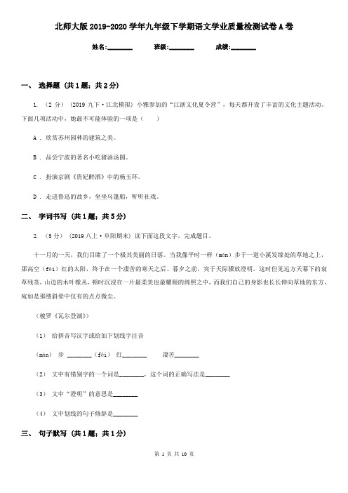 北师大版2019-2020学年九年级下学期语文学业质量检测试卷A卷