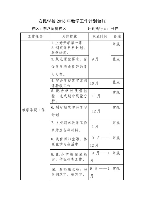 小学美术教师教学台账