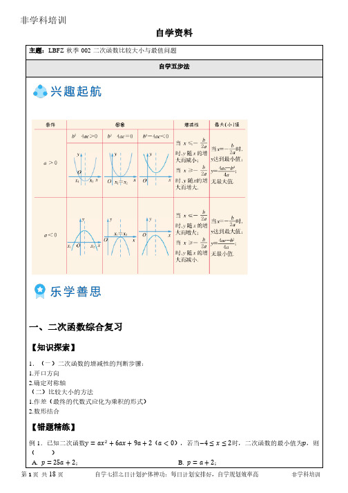 非学科数学学培训-二次函数比较大小与最值问题(资料附答案)