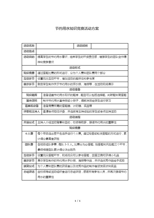 节约用水知识竞赛活动方案