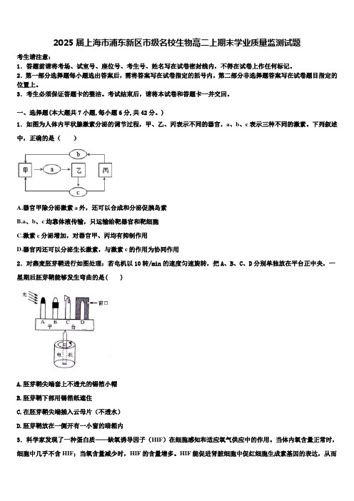 2025届上海市浦东新区市级名校生物高二上期末学业质量监测试题含解析