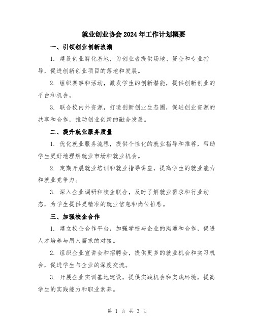 就业创业协会2024年工作计划概要