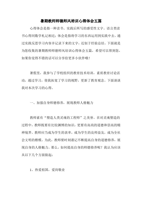 暑期教师师德师风培训心得体会五篇