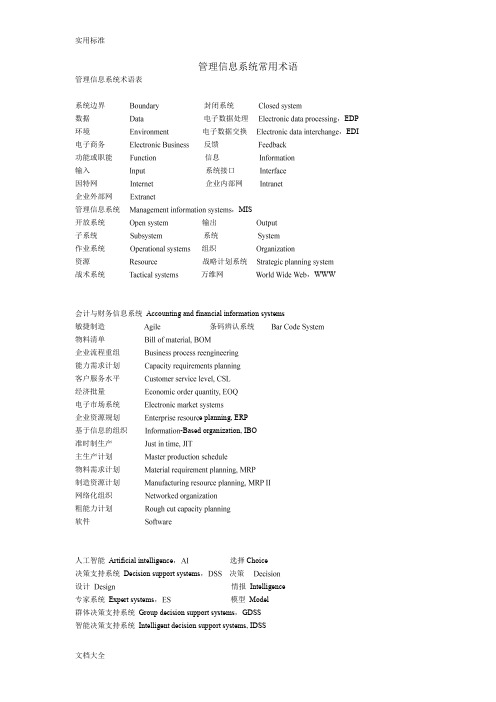 常用管理系统信息系统术语