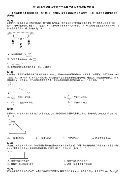 2023届山东省潍坊市高三下学期三模全真演练物理试题