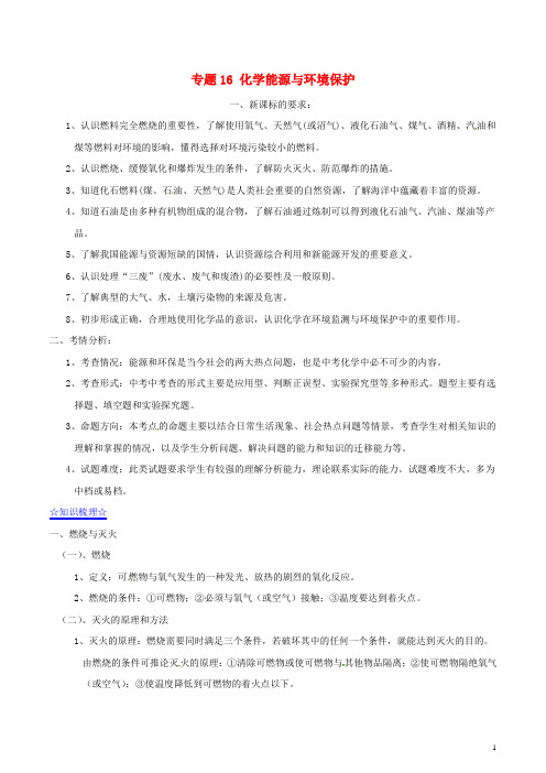 中考化学备考 专题16 化学能源与环境保护(含解析)
