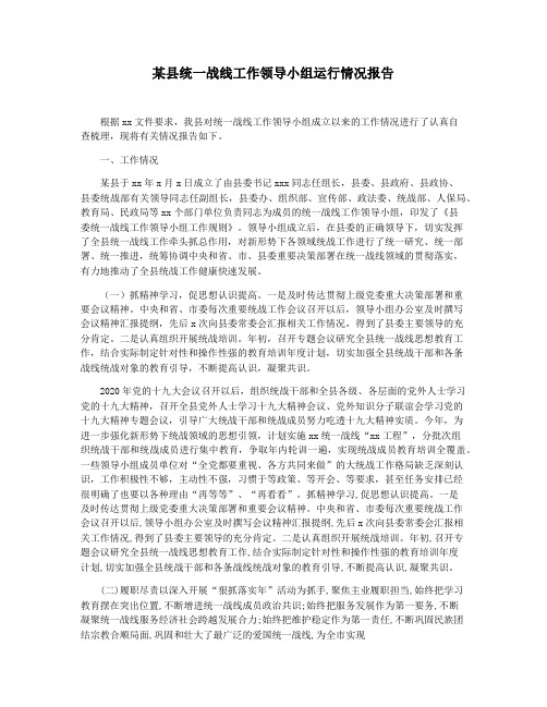 某县统一战线工作领导小组运行情况报告