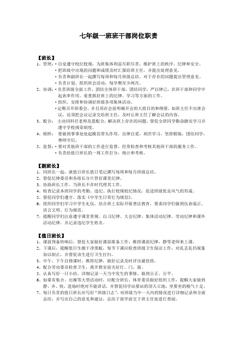 七年级一班班干部岗位职责1