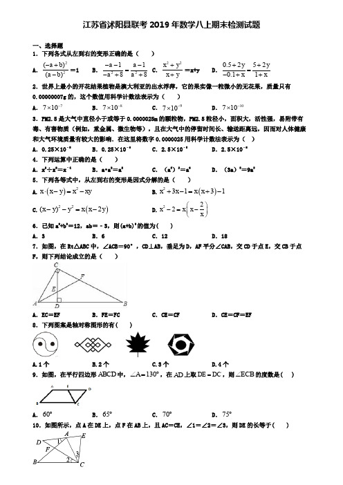 江苏省沭阳县联考2019年数学八上期末检测试题