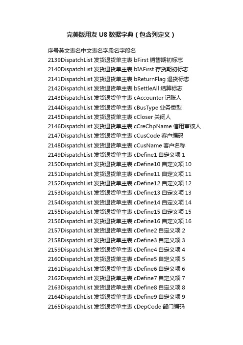 完美版用友U8数据字典（包含列定义）