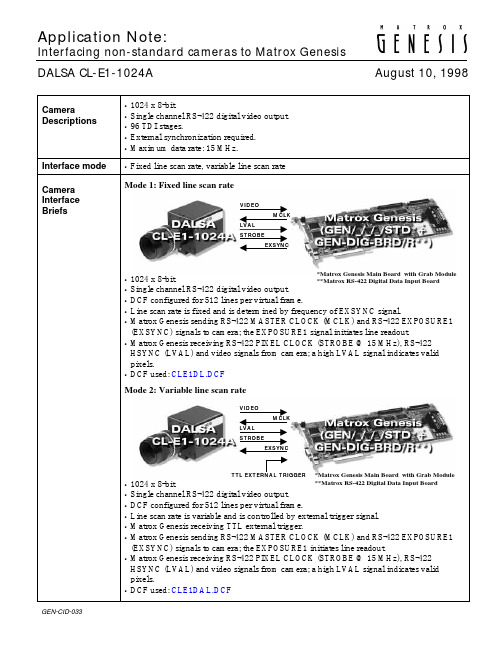 Matrox Genesis DALSA CL-E1-1024A 相机接口指南说明书