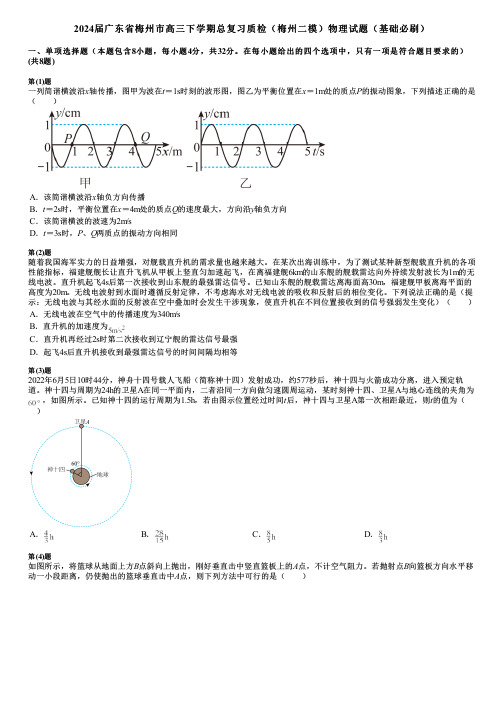 2024届广东省梅州市高三下学期总复习质检(梅州二模)物理试题(基础必刷)