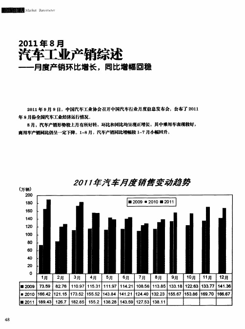 2011年8月汽车工业产销综述——月度产销环比增长,同比增幅回稳