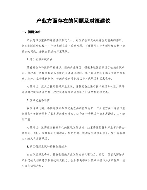 产业方面存在的问题及对策建议