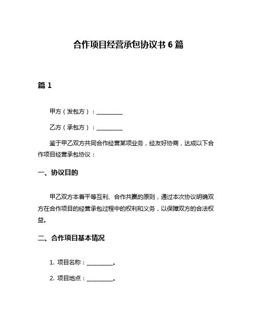 合作项目经营承包协议书6篇