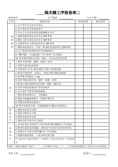 关键制程稽核表附表二