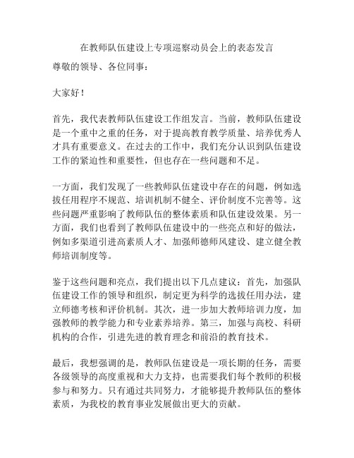 在教师队伍建设上专项巡察动员会上的表态发言