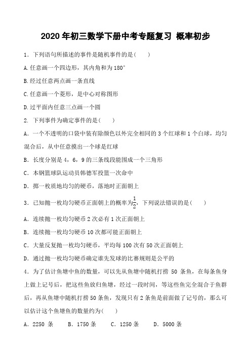 2020年初三数学下册中考专题复习 概率初步(含答案)