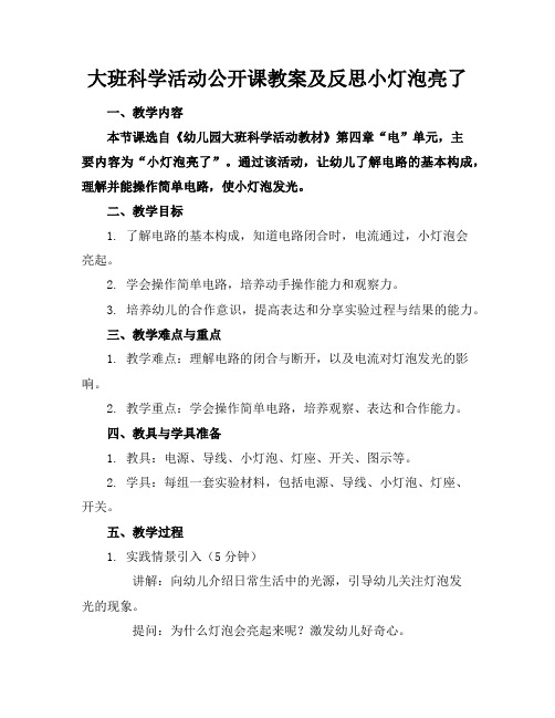 大班科学活动公开课教案及反思小灯泡亮了