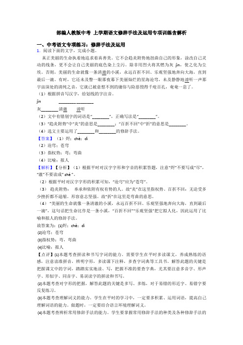 部编人教版中考 上学期语文修辞手法及运用专项训练含解析