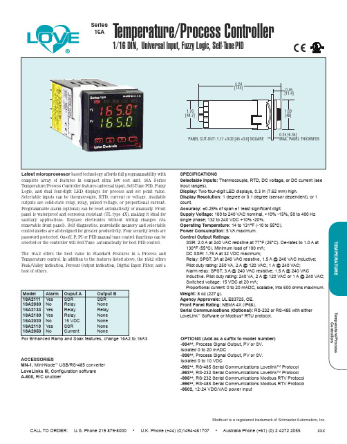 16A Series温度 过程控制器文档说明书