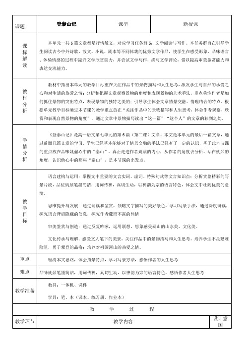 16.2《登泰山记》教学设计2023-2024学年高中语文必修上册 (1)