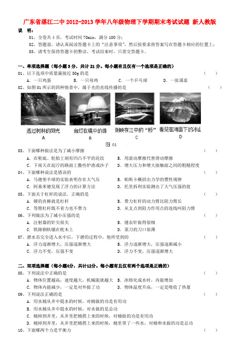 广东省湛江二中八年级物理下学期期末考试试题 新人教版