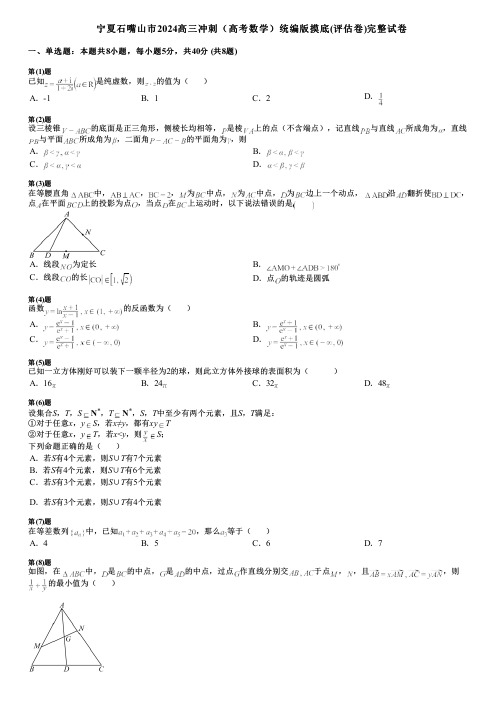 宁夏石嘴山市2024高三冲刺(高考数学)统编版摸底(评估卷)完整试卷