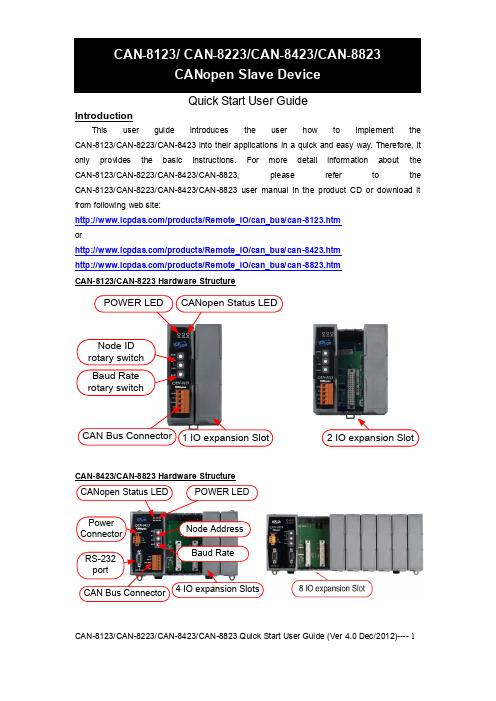 CAN -8123 CAN -8223 CAN -8423 CAN -8823 快速启动用户指南说明