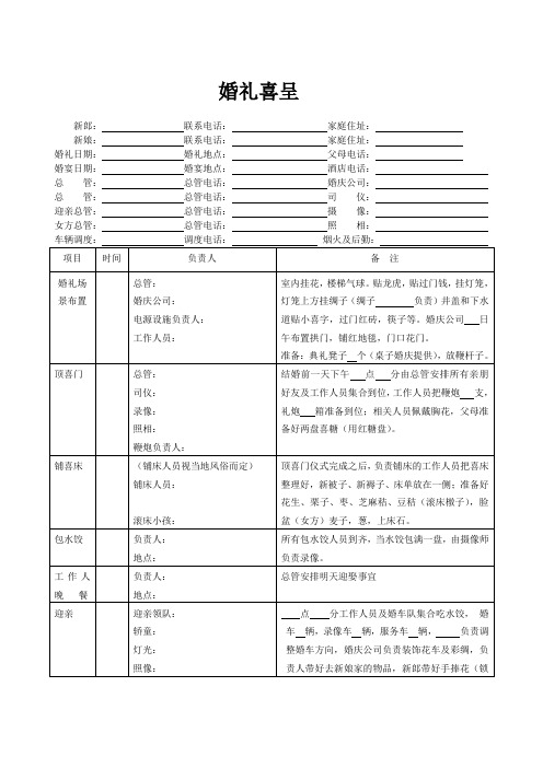 结婚典礼喜程详表