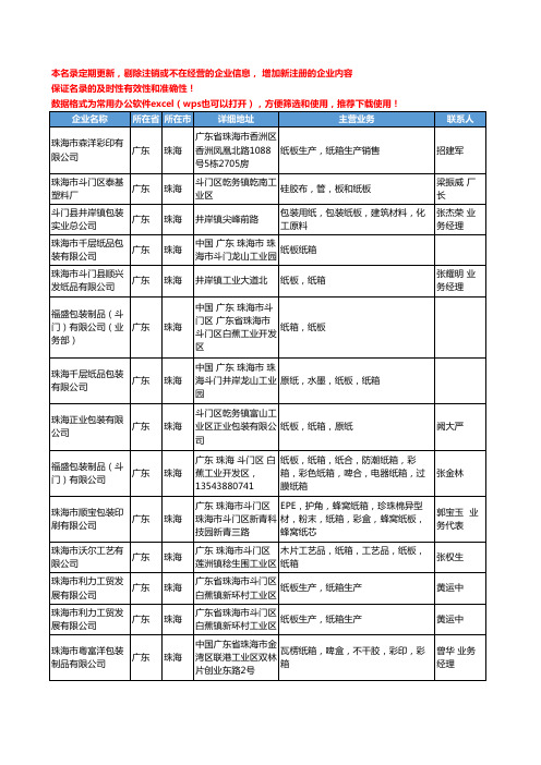 2020新版广东省珠海纸板工商企业公司名录名单黄页大全42家