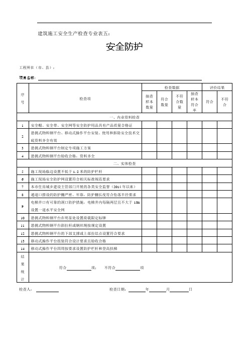 建筑施工安全生产检查专业表五——安全防护