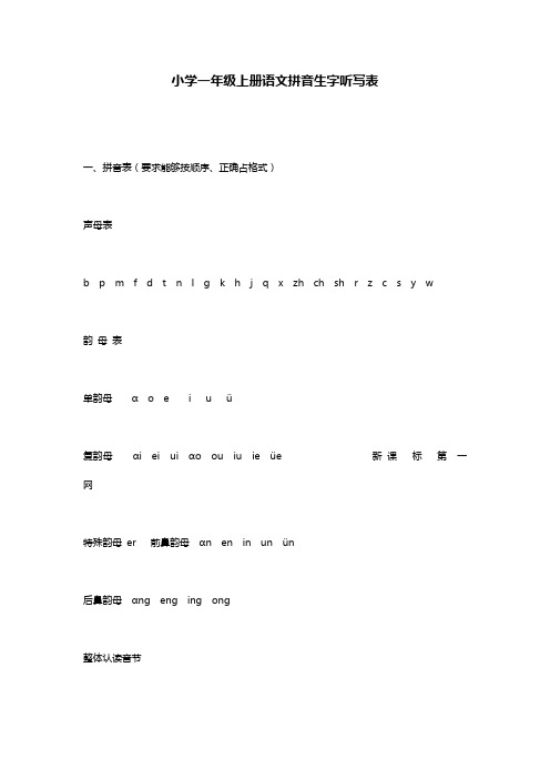 小学一年级上册语文拼音生字听写表