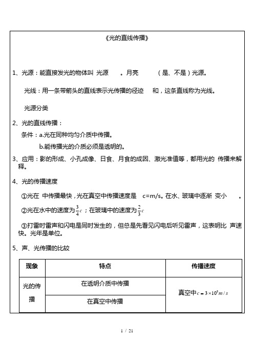 最新人教版八年级物理上册 光现象 讲义和习题