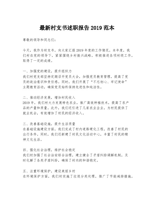 最新村支书述职报告2019范本