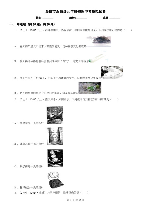 淄博市沂源县九年级物理中考模拟试卷