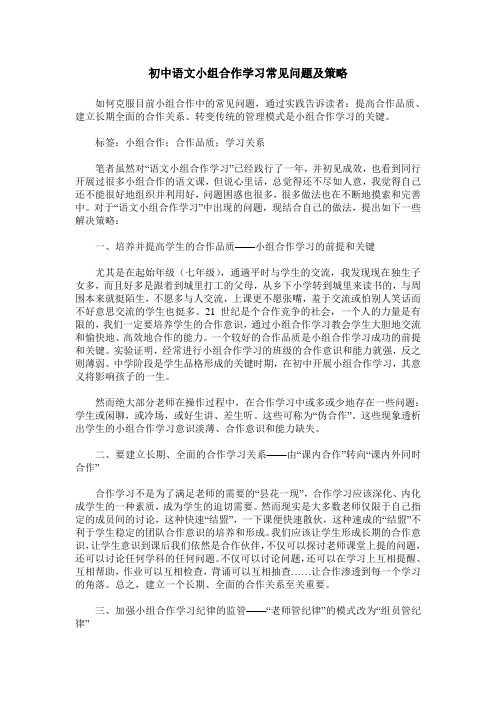 初中语文小组合作学习常见问题及策略