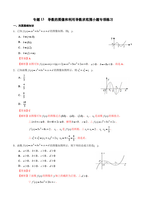 2021高二数学寒假作业同步练习题：导数的图像和利用导数求范围小题专项练习