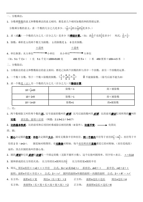 六年级数学上册知识点归纳