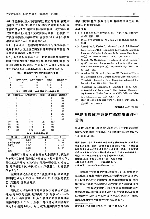 宁夏固原地产栽培中药材质量评价分析