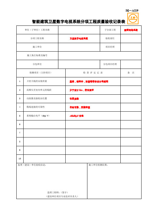 SG-A119智能建筑卫星数字电视系统分项工程质量验收记录表