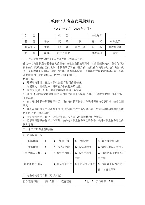 教师个人专业发展规划表42593---精品模板