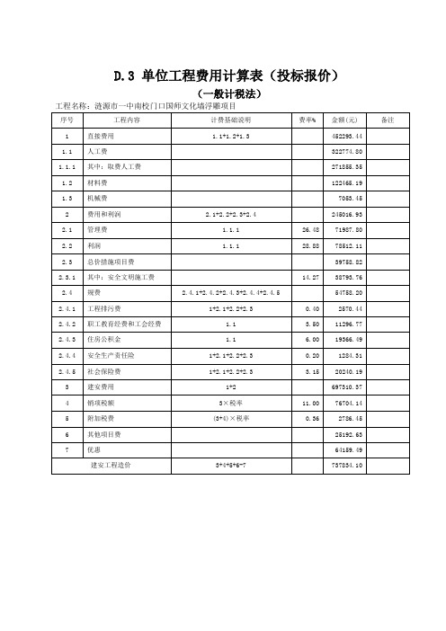 D.3单位工程费用计算表(投标报价)