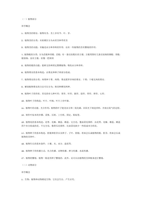 小学科学全概念分类