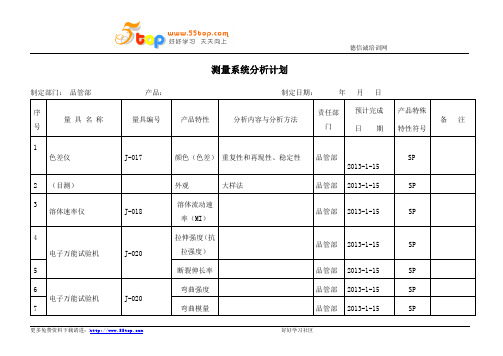 MSA测量系统分析计划