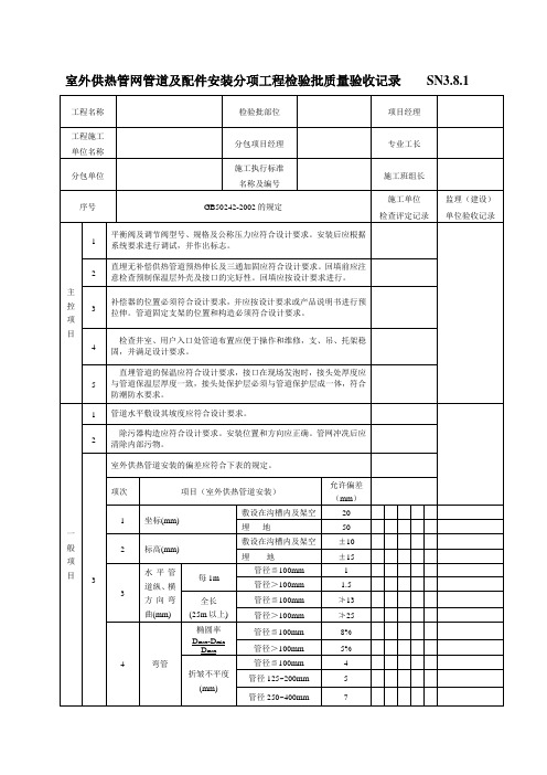 室外供热管网管道及配件安装分项工程检验批质量验收记录[1]