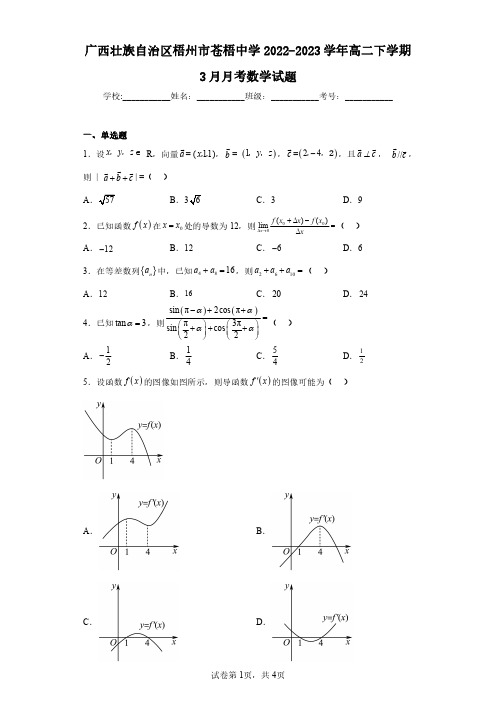 广西壮族自治区梧州市苍梧中学2022-2023学年高二下学期3月月考数学试题(含答案解析)