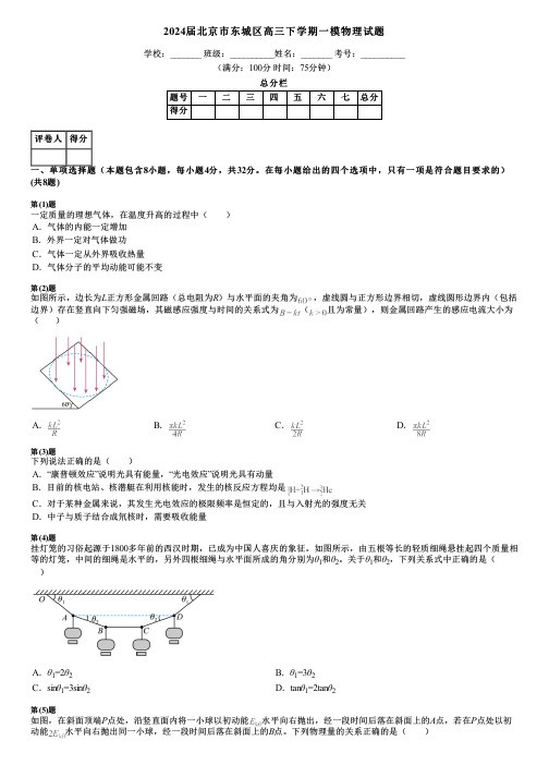 2024届北京市东城区高三下学期一模物理试题